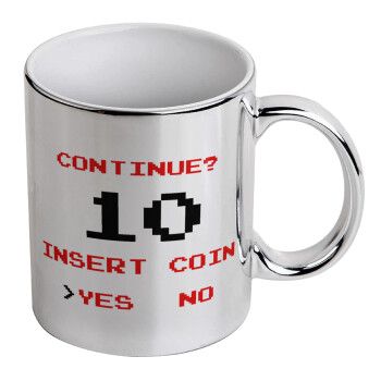 Continue? YES - NO, Mug ceramic, silver mirror, 330ml