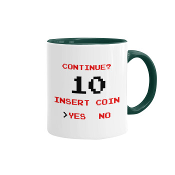 Continue? YES - NO, Mug colored green, ceramic, 330ml