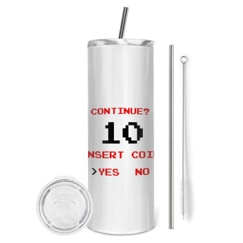 Continue? YES - NO, Eco friendly stainless steel tumbler 600ml, with metal straw & cleaning brush