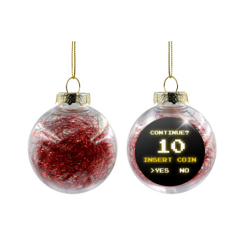 Continue? YES - NO, Transparent Christmas tree ball ornament with red filling 8cm