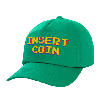 Insert coin!!!, Καπέλο παιδικό Baseball, 100% Βαμβακερό Twill, Πράσινο (ΒΑΜΒΑΚΕΡΟ, ΠΑΙΔΙΚΟ, UNISEX, ONE SIZE)