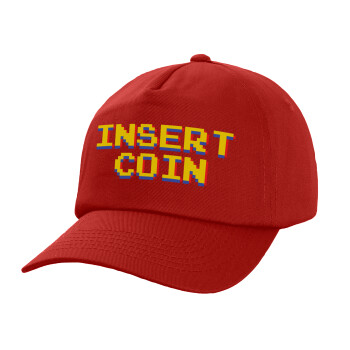 Insert coin!!!, Children's Baseball Cap, 100% Cotton Twill, Red (COTTON, CHILDREN'S, UNISEX, ONE SIZE)