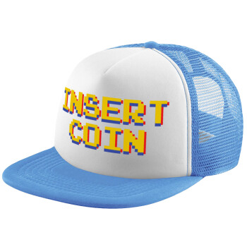 Insert coin!!!, Child's Soft Trucker Hat with Blue/White Mesh (POLYESTER, CHILD, ONE SIZE)