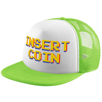 Insert coin!!!, Child's Soft Trucker Hat with Green/White Mesh (POLYESTER, CHILDREN'S, ONE SIZE)