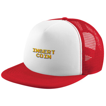 Insert coin!!!, Καπέλο Ενηλίκων Soft Trucker με Δίχτυ Red/White (POLYESTER, ΕΝΗΛΙΚΩΝ, UNISEX, ONE SIZE)
