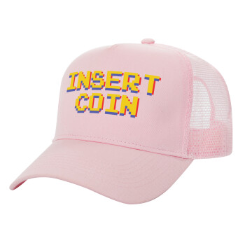 Insert coin!!!, Adult Structured Trucker Hat, with Mesh, PINK (100% COTTON, ADULT, UNISEX, ONE SIZE)