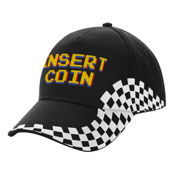 Insert coin!!!, Adult Ultimate BLACK RACING Cap, (100% COTTON DRILL, ADULT, UNISEX, ONE SIZE)