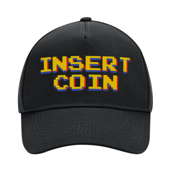 Insert coin!!!, Adult Ultimate Hat BLACK, (100% COTTON DRILL, ADULT, UNISEX, ONE SIZE)