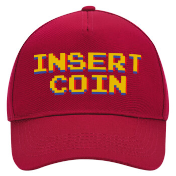 Insert coin!!!, Adult Ultimate Hat RED, (100% COTTON DRILL, ADULT, UNISEX, ONE SIZE)