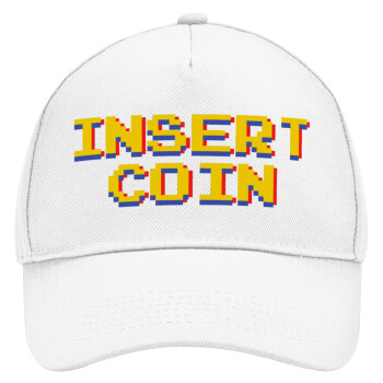 Insert coin!!!, Καπέλο Ενηλίκων Baseball, Drill, Λευκό (100% ΒΑΜΒΑΚΕΡΟ, ΕΝΗΛΙΚΩΝ, UNISEX, ONE SIZE)