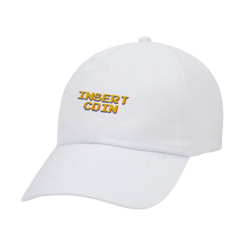 Insert coin!!!, Adult Baseball Cap White 5-panel (POLYESTER, ADULT, UNISEX, ONE SIZE)