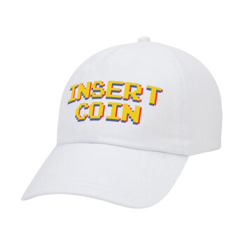 Insert coin!!!, Adult Baseball Cap White 5-panel (POLYESTER, ADULT, UNISEX, ONE SIZE)