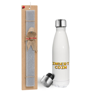 Insert coin!!!, Easter candle, metallic white thermos bottle (500ml) & aromatic flat candle (30cm) (GRAY)