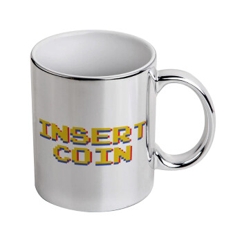 Insert coin!!!, Mug ceramic, silver mirror, 330ml