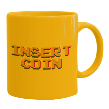 Insert coin!!!, Ceramic coffee mug yellow, 330ml