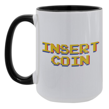 Insert coin!!!, Κούπα Mega 15oz, κεραμική Μαύρη, 450ml