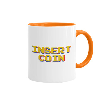 Insert coin!!!, Mug colored orange, ceramic, 330ml