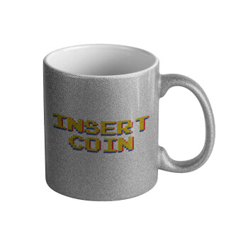 Insert coin!!!, Κούπα Ασημένια Glitter που γυαλίζει, κεραμική, 330ml