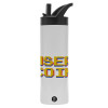 Metallic thermos bottle with straw & handle, stainless steel (Stainless steel 304), double-walled, 600ml.