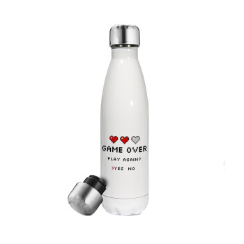 GAME OVER, Play again? YES - NO, Metal mug thermos White (Stainless steel), double wall, 500ml