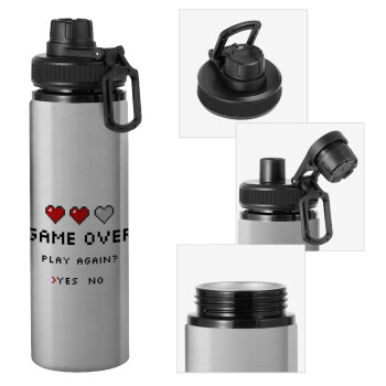 GAME OVER, Play again? YES - NO, Metallic water bottle with safety cap, 850ml aluminum