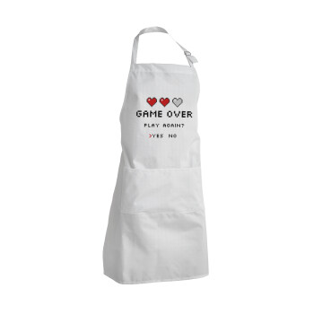 GAME OVER, Play again? YES - NO, Adult Chef Apron (with sliders and 2 pockets)