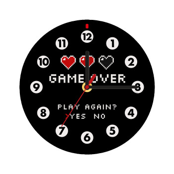 GAME OVER, Play again? YES - NO, Ρολόι τοίχου ξύλινο (20cm)