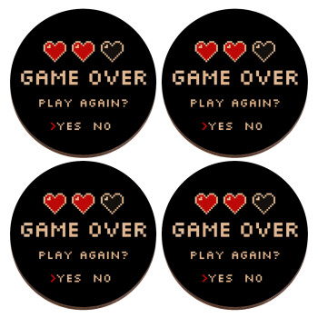 GAME OVER, Play again? YES - NO, ΣΕΤ x4 Σουβέρ ξύλινα στρογγυλά plywood (9cm)