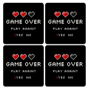 GAME OVER, Play again? YES - NO, ΣΕΤ 4 Σουβέρ ξύλινα τετράγωνα (9cm)