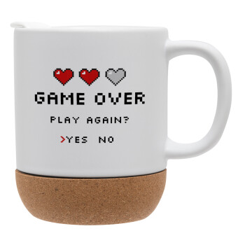 GAME OVER, Play again? YES - NO, Κούπα, κεραμική με βάση φελού και καπάκι (ΜΑΤ), 330ml (1 τεμάχιο)