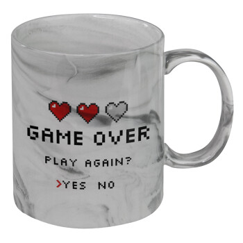 GAME OVER, Play again? YES - NO, Mug ceramic marble style, 330ml