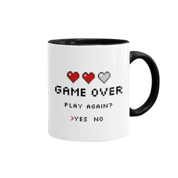 GAME OVER, Play again? YES - NO, Mug colored black, ceramic, 330ml