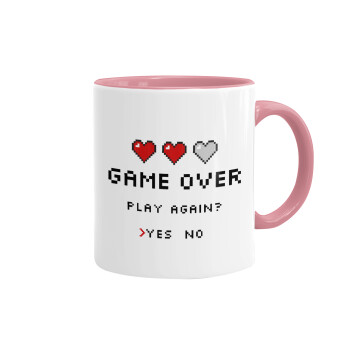 GAME OVER, Play again? YES - NO, Κούπα χρωματιστή ροζ, κεραμική, 330ml