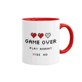 GAME OVER, Play again? YES - NO, Mug colored red, ceramic, 330ml
