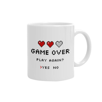 GAME OVER, Play again? YES - NO, Ceramic coffee mug, 330ml (1pcs)
