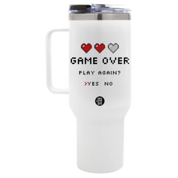 GAME OVER, Play again? YES - NO, Mega Tumbler με καπάκι, διπλού τοιχώματος (θερμό) 1,2L