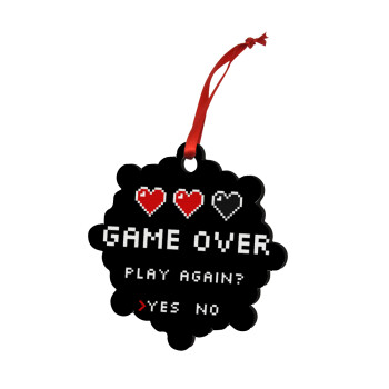 GAME OVER, Play again? YES - NO, Christmas ornament snowflake wooden 7.5cm