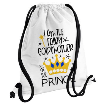 I am the fairy Godmother of the Prince, Backpack pouch GYMBAG white, with pocket (40x48cm) & thick cords