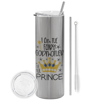 I am the fairy Godmother of the Prince, Eco friendly stainless steel Silver tumbler 600ml, with metal straw & cleaning brush