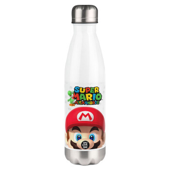 Super mario head, Metal mug thermos White (Stainless steel), double wall, 500ml