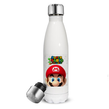Super mario head, Metal mug thermos White (Stainless steel), double wall, 500ml