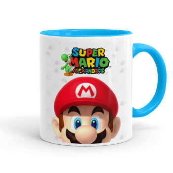 Super mario head, Κούπα χρωματιστή γαλάζια, κεραμική, 330ml