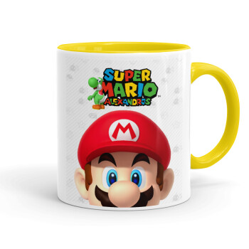 Super mario head, Κούπα χρωματιστή κίτρινη, κεραμική, 330ml