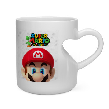 Super mario head, Κούπα καρδιά λευκή, κεραμική, 330ml