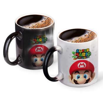 Super mario head, Color changing magic Mug, ceramic, 330ml when adding hot liquid inside, the black colour desappears (1 pcs)