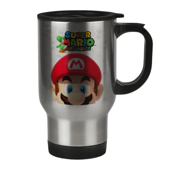 Super mario head, Stainless steel travel mug with lid, double wall 450ml
