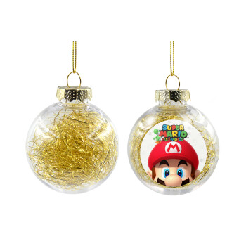 Super mario head, Transparent Christmas tree ball ornament with gold filling 8cm