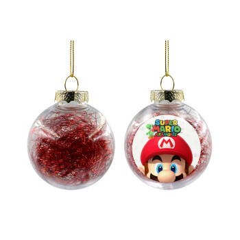 Super mario head, Transparent Christmas tree ball ornament with red filling 8cm