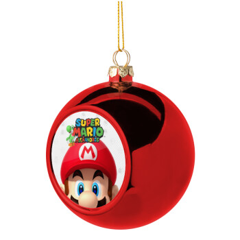 Super mario head, Χριστουγεννιάτικη μπάλα δένδρου Κόκκινη 8cm