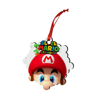 Super mario head, Στολίδι Χριστουγεννιάτικο στολίδι snowflake ξύλινο 7.5cm